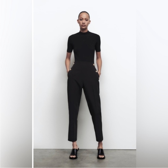 Zara Pants - Zara straight leg pants with metallic gold bottons size small